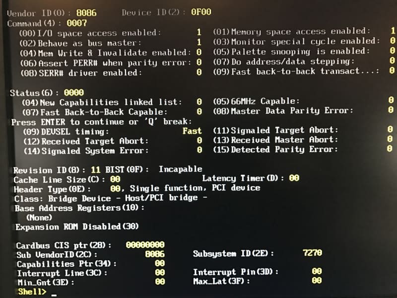 MNW UEFI shell pci 00 00 00 -i