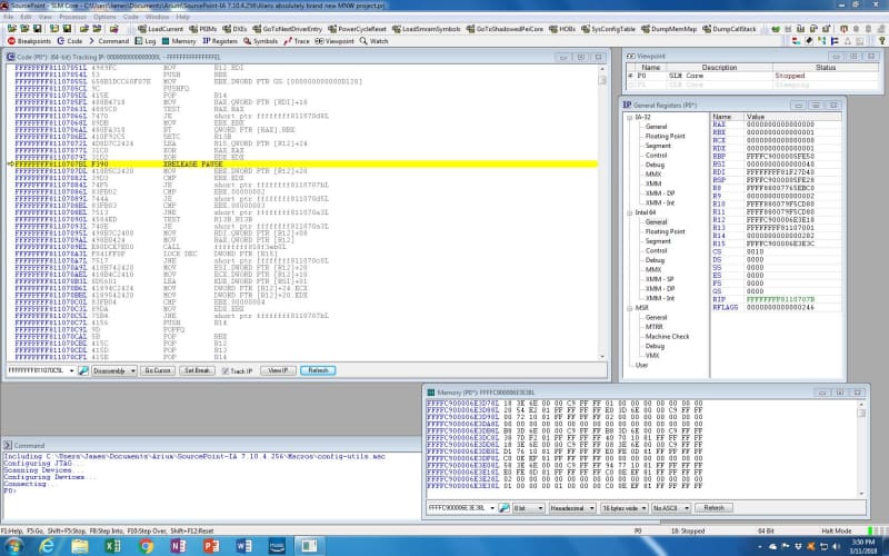 Intel 64 GPRs and memory MNW Yocto Linux deadloop