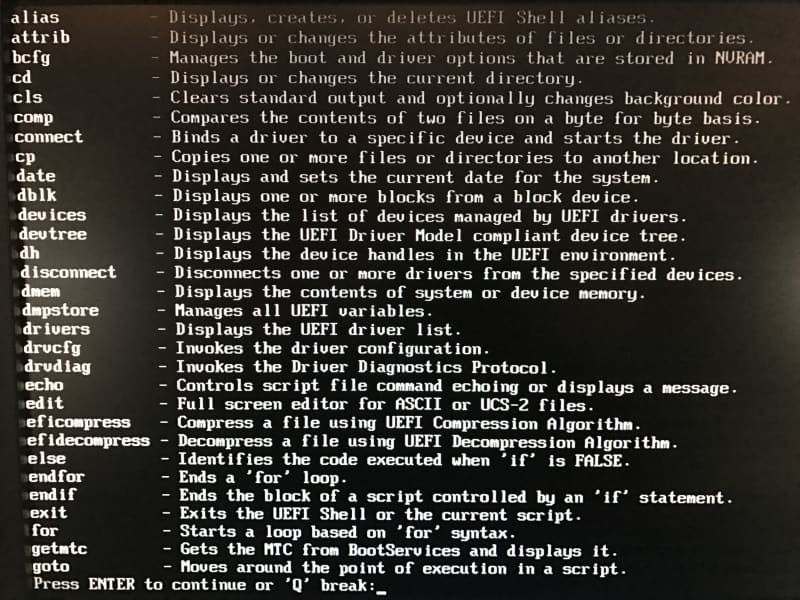 MNW UEFI shell help