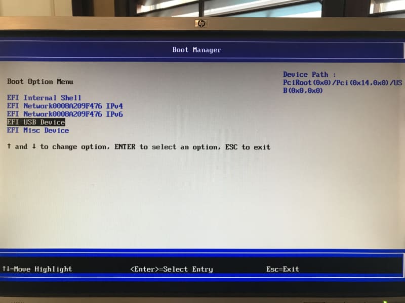 Boot manager screen