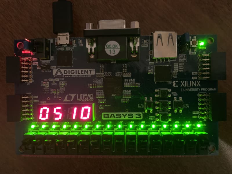 Basys 3 Pic 510 binary to decimal calculator