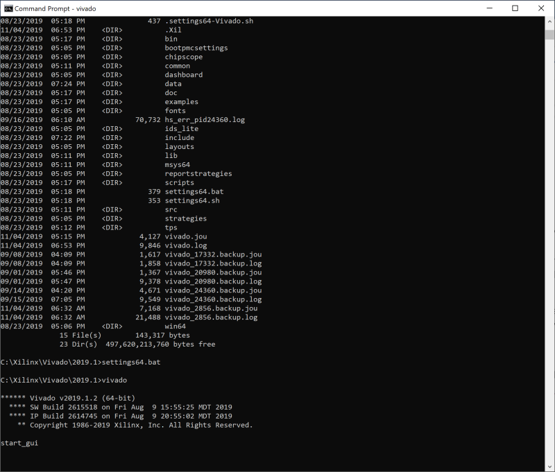 Cmd line Vivado settings-bat