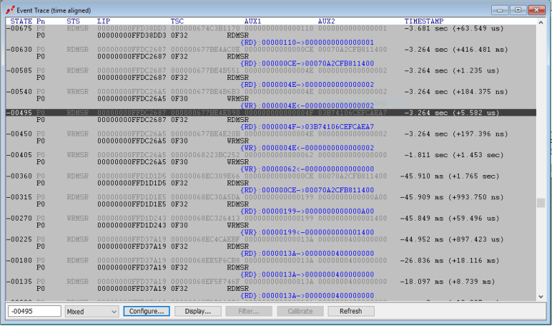 RDMSR and WRMSR sparse trace