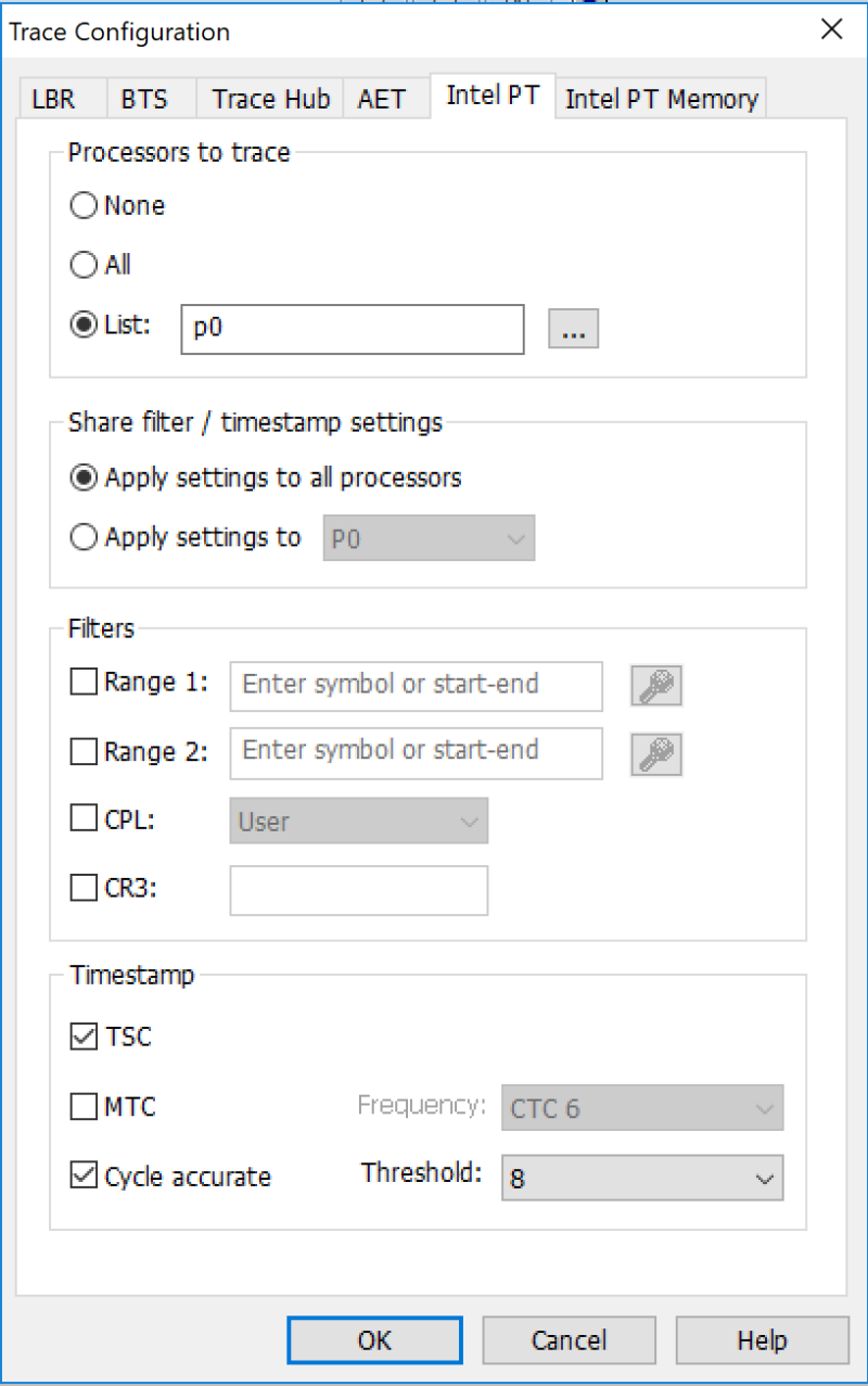 Intel PT Trace configuration