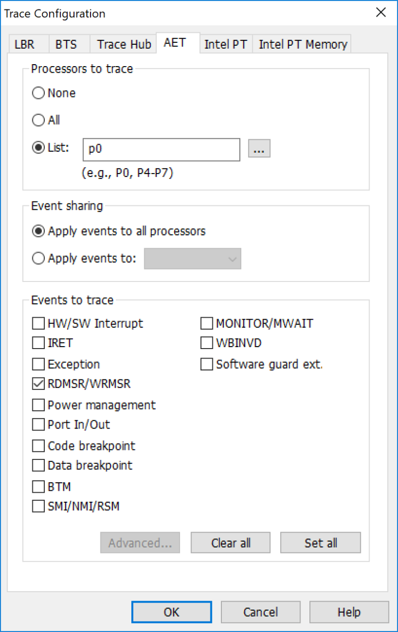 AET MSR configuration