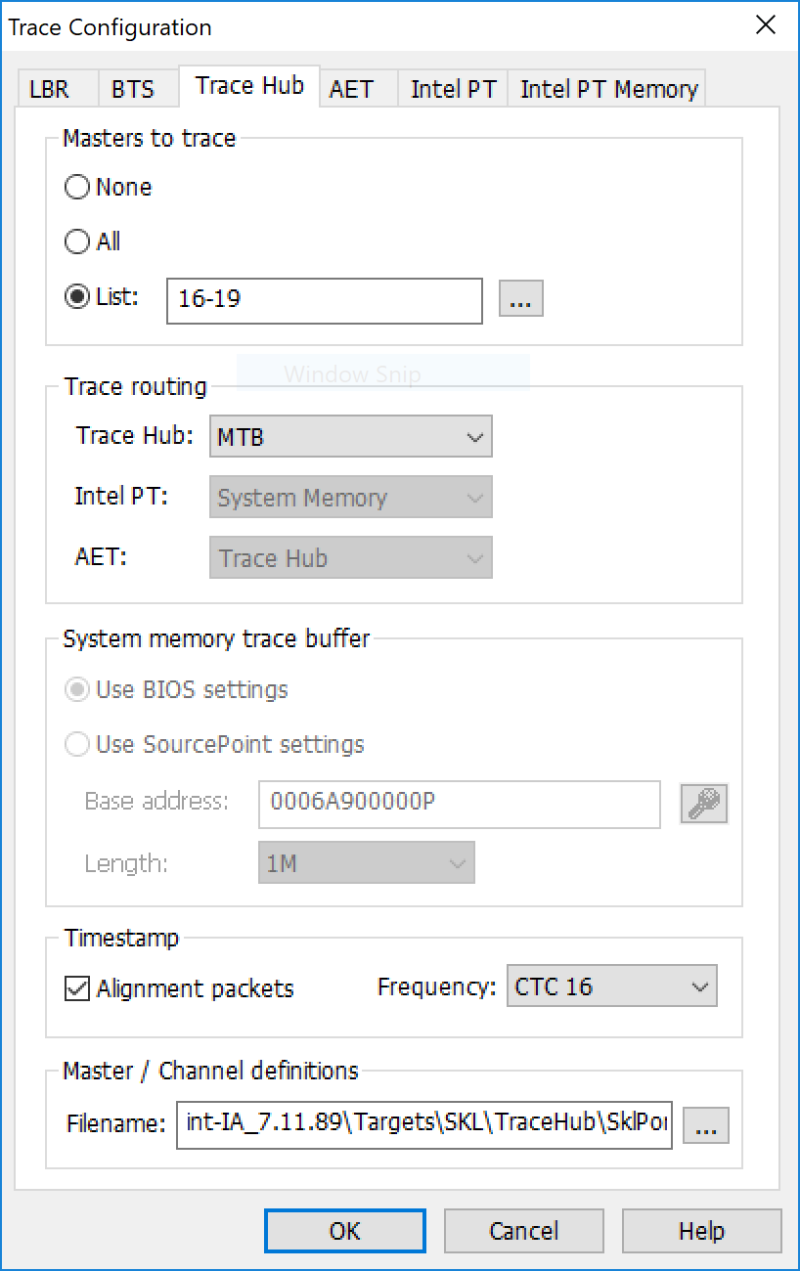 Trace Hub configuration