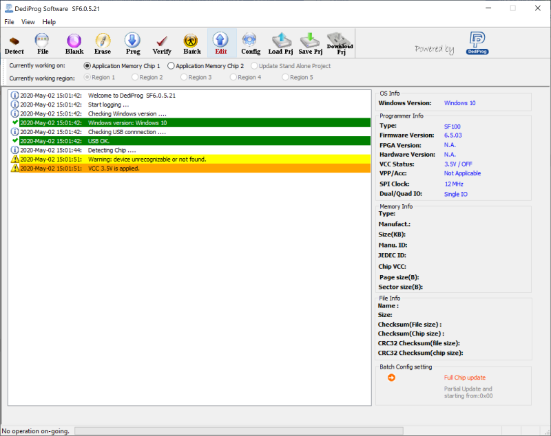 DediProg USB driver working waiting for chip