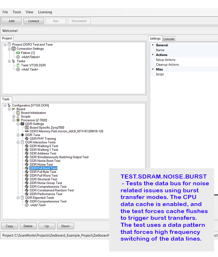 Annotated screenshot of ScanWorks DDR Tuning, Calibration & Test