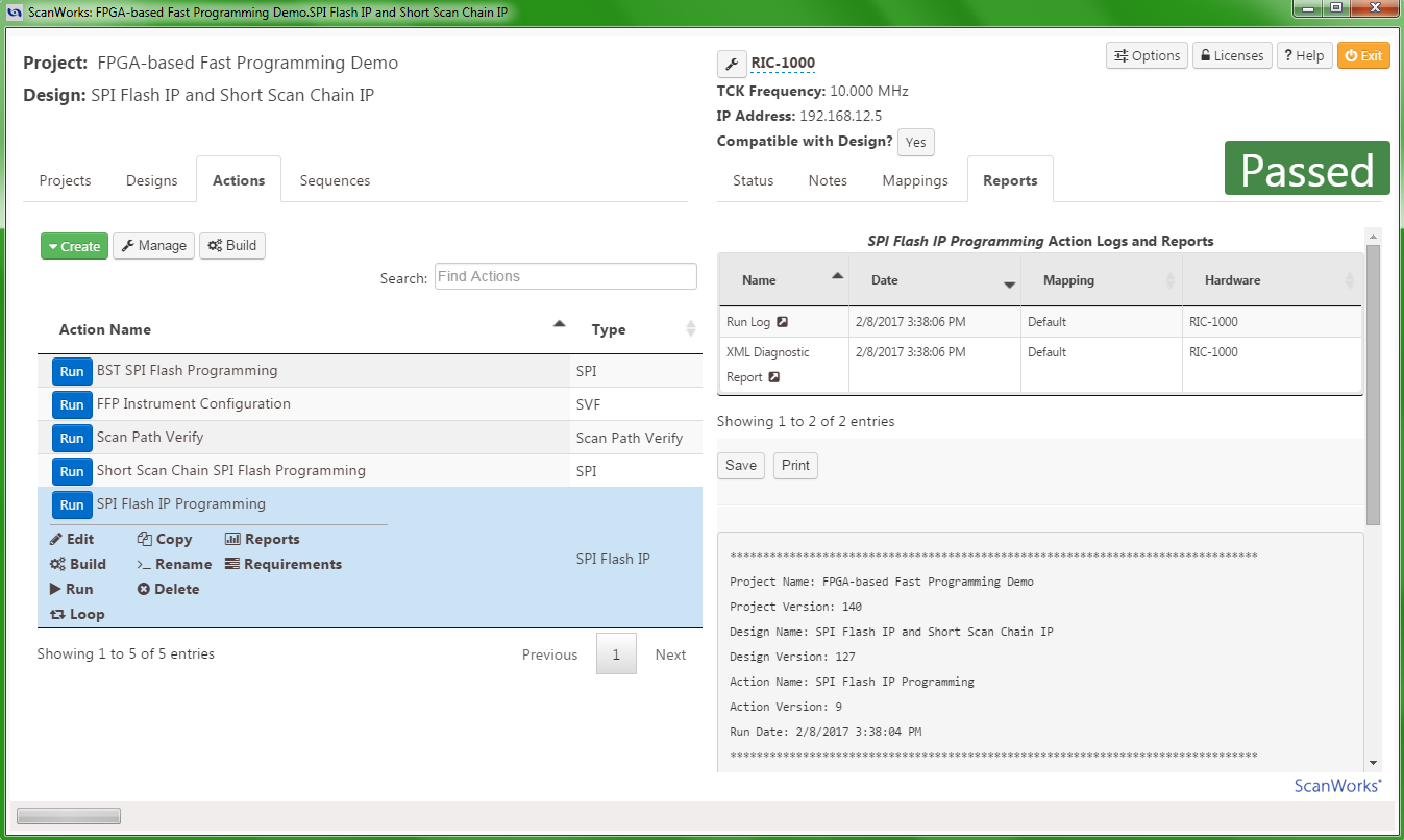 Screenshot of ScanWorks FPGA-based Fast Programming software