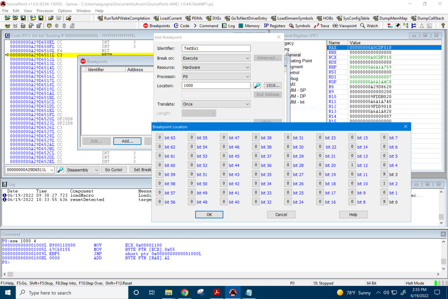Advanced Breakpoints for AMD Debug ASSET InterTech